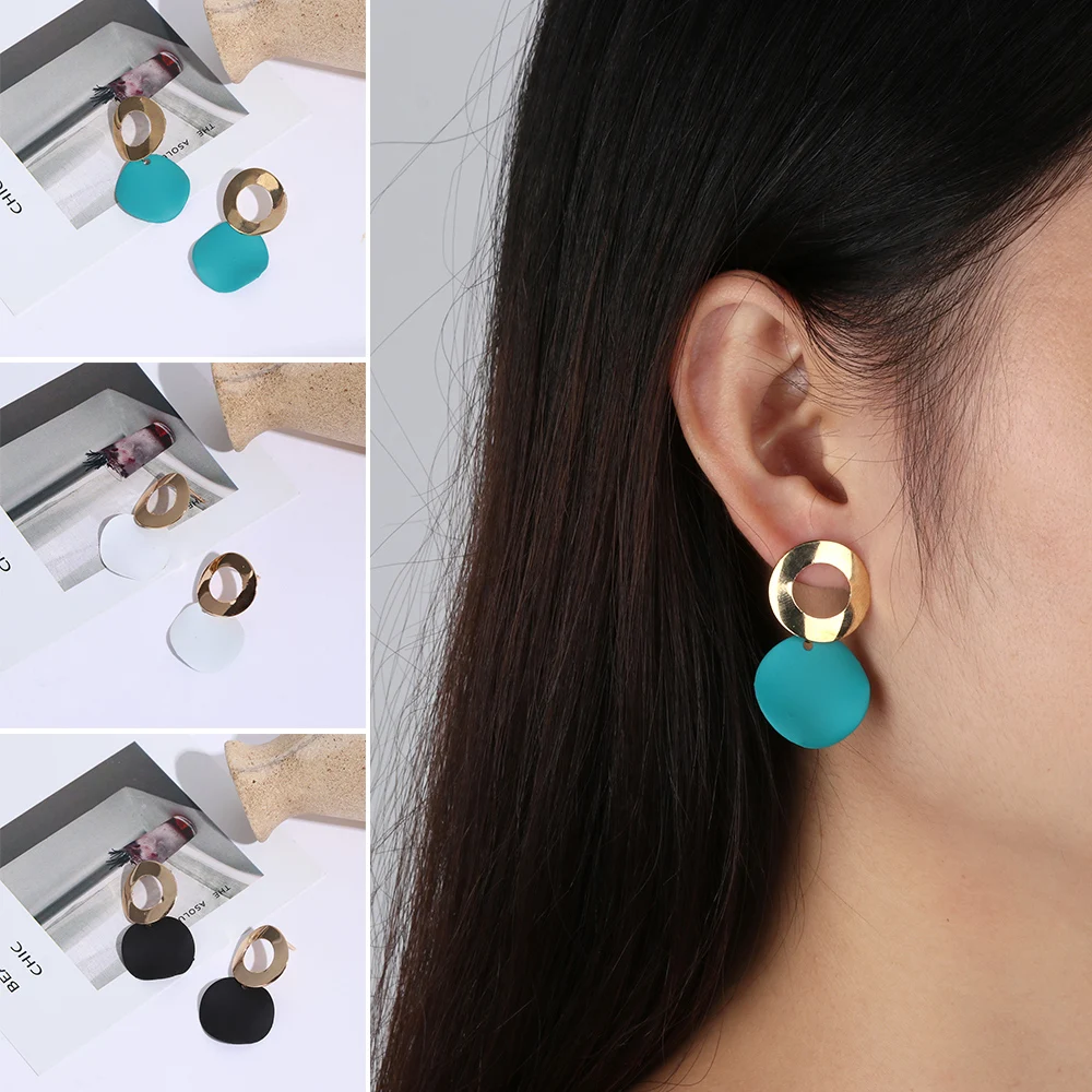 

1 Pair New Elegant Bump Earrings Women Ladies Round Hoop Dangle Long Ear Stud Drop Alloy Earrings Fashion Geometry Jewelry