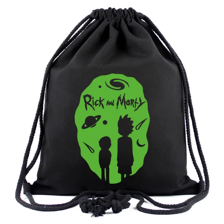 

Rick and Morty Cartoon Drawstring Bag Pickle Rick Anime School Bags Unisex Canvas Shoulders Bag Backpack Casual Travel Bags