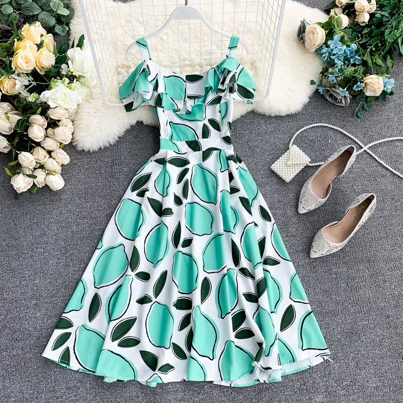 Океанlove/Вечерние платья с принтом трапециевидной формы, с вырезом лодочкой, Vestidos, оборками, пляжный стиль, с открытыми плечами, женские платья, летнее платье 12129