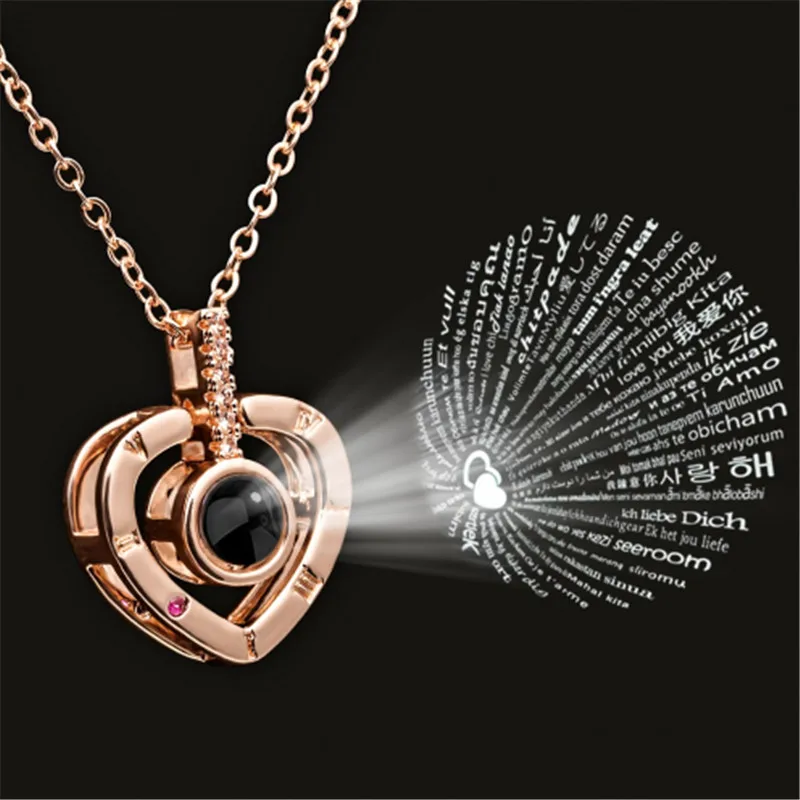 

Projection 100 Languages I Love You Charm Silver Gold Round Heart Pendant Necklace For Women Girls Choker DropShipping