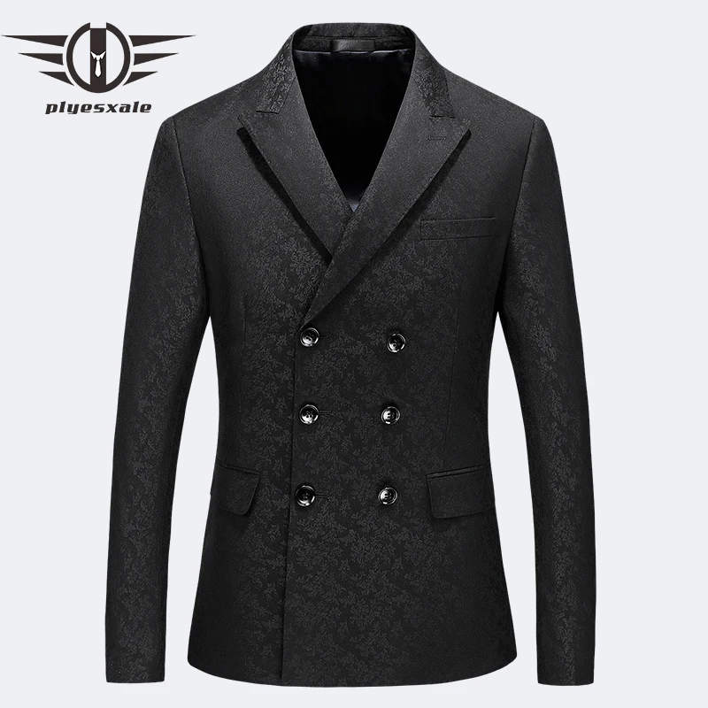 Черный двубортный пиджак для Для мужчин 2019 Slim Fit Для мужчин s блейзеры куртки мужской костюм модное жаккардовое Повседневное мужской пиджак