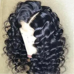 Волнистые Синтетические волосы на кружеве парики 360 Синтетические волосы на кружеве al человеческих волос парики для женский, черный 180%