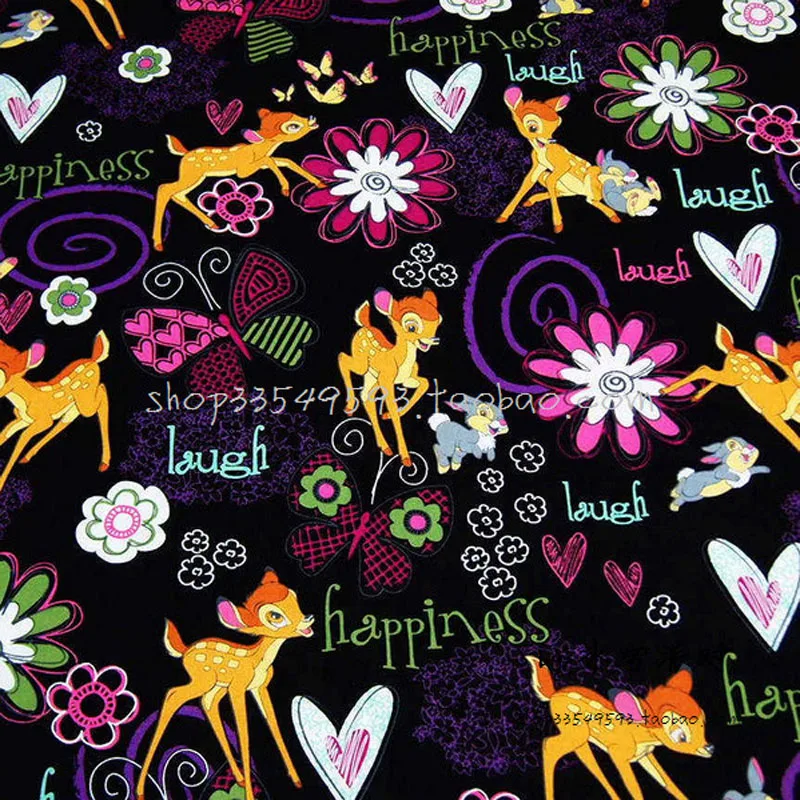 

140*50cm1pc Black Bambi Fabric 100%Cotton Fabric Bambi Printed Fabric Patchwork Sewing Material For DIY Baby Clothing Quilting