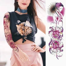 Новая 1 шт временная татуировка наклейка Гейша Лотос татуировка в форме цветка с боди арт большой рукав большие наклейки с поддельными татуировками