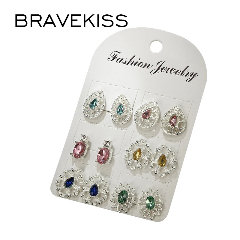 

BRAVEKISS 6 Pairs/set Mini Handmade Flower Clay Stud Earrings Sets for Women Trendy Crystal Earring 2019 Fashion Jewelry BPE1443