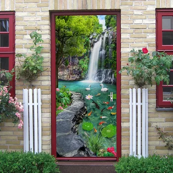 

Waterfall Scenery DIY Door Stickers 3D Creative Wall Decals Bedroom Decoration Living Room Murals Posters Wallpaper Door Decals