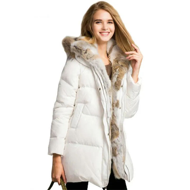 Luxury Designer Cashmere Inside Real Raccoon Rabbit Fur Collar Hoodede