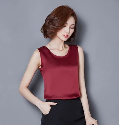 Wine red Топы Для женщин блузка рубашка элегантный сплошной цвет жилет, Новая мода лето шифон Топы рубашка без рукавов Костюмы для леди - Цвет: Wine red