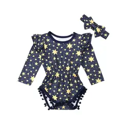 Pudcoco/Новый Модный комбинезон для маленьких девочек от 0 до 24 месяцев, комбинезон с длинными рукавами и принтом звезд, одежда, комплекты