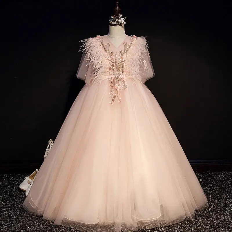 

2019 Kids Girls Flower Wedding Ball Gown Prom Dresses Teenage Children Girls Elegant Princess Evening Party Dress Costume F41