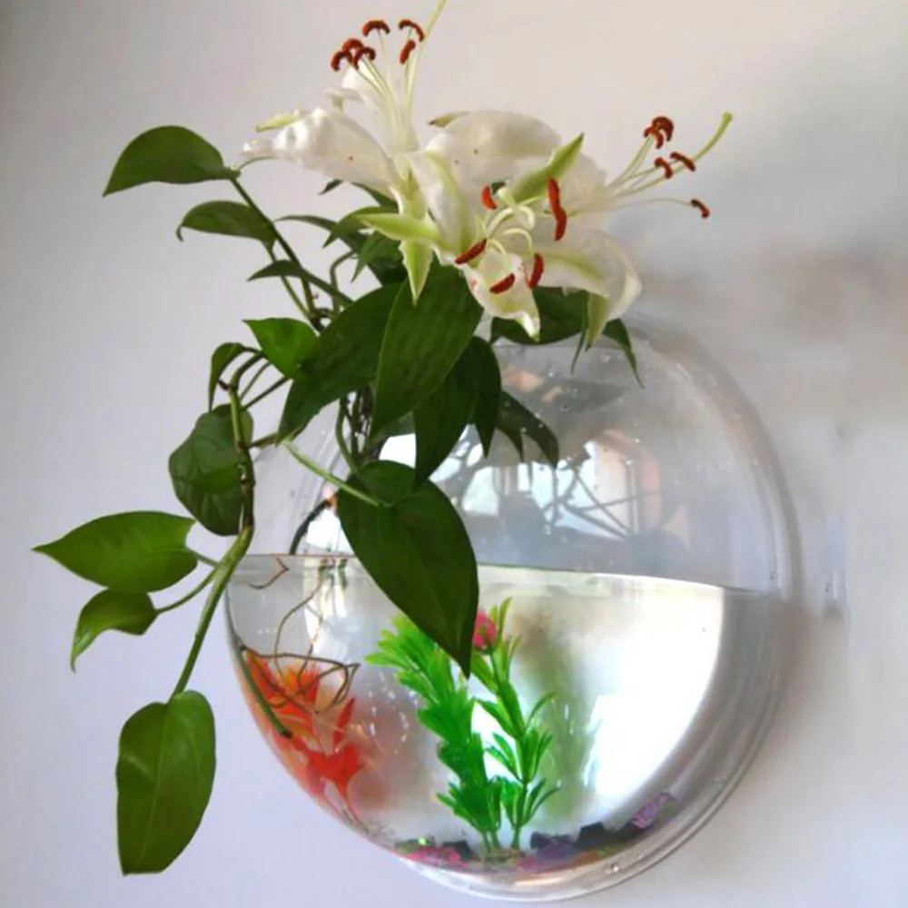 Hang Ball Vase Flower Planter Pot Wall Mount Fish Tanks Goldfish Bowl Acrylic Hanging Aquariums Flowerpot Flower Vase Home Decor