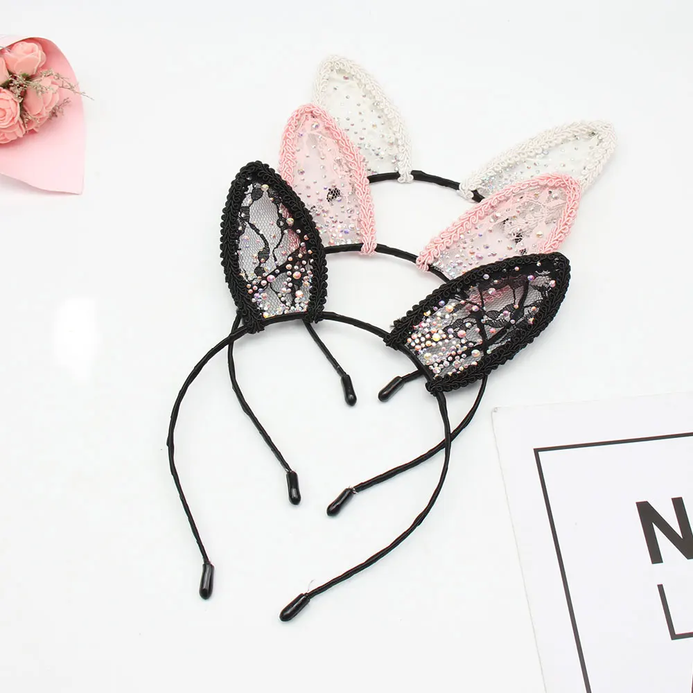 

Oaoleer Hair Accessories Sexy Lace Hair Bands for Women Rhinestone Ears Headbands Cartoon Cosplay Hair Hoop for Sexy Lady