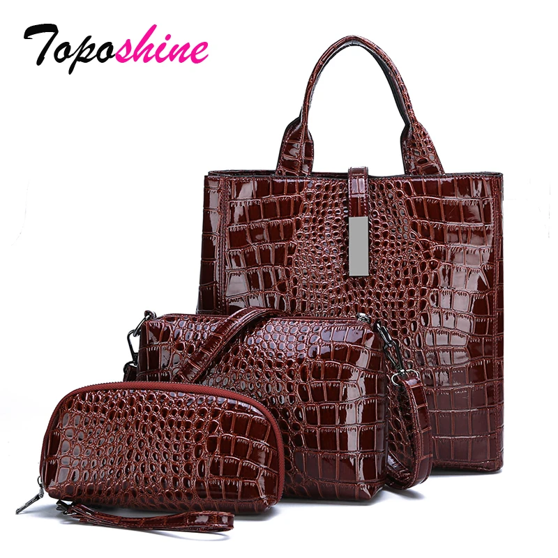 

Toposhine Simple Crocodile Pattern Three-Piece Composite Bag Ladies Hand Big Bag New Fashion Casual Wild Shoulder Messenger Bag