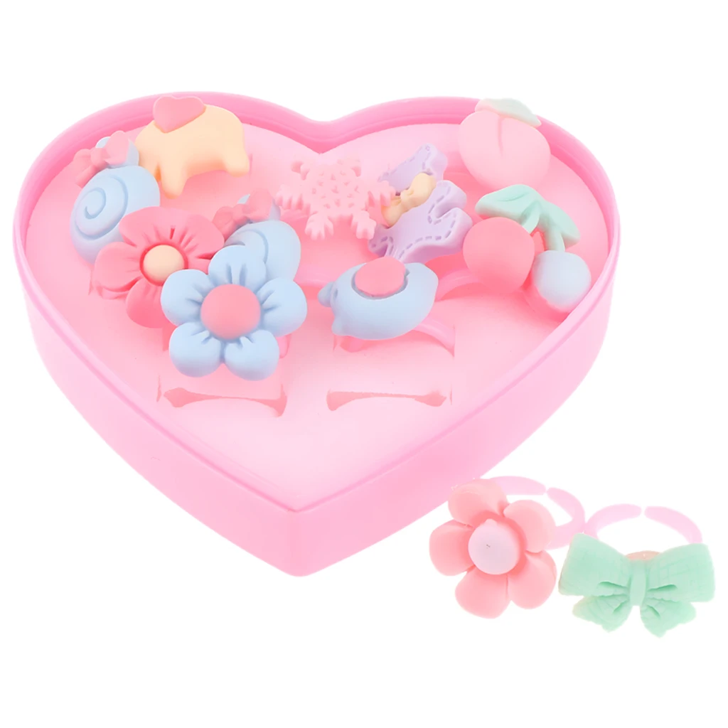 

12 Pieces Resin Finger Rings with a Box, Pretend Play Jewelry Toys For Little Girls