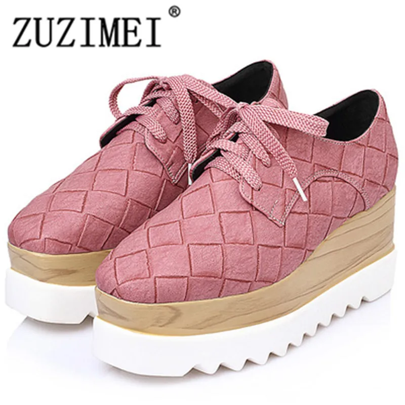 

2018 Spring women platform Oxfords shoes Brogue Lace Up Leather shoes ladies thick soled Shoes For Women flats size 34-40