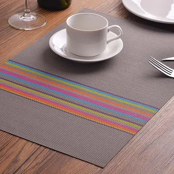 

New Rainbow Strip Pvc Placemat Home Heat Insulation Table Mat Dining Pot Bowl Cup Mat Non-slip Drink Coasters Eco-Friendly Pads