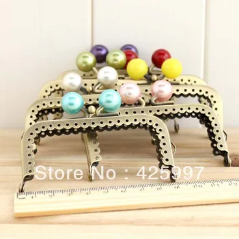 

20pcs/lot 8.5CM/3.3" Candy ball pearl head Square Antique Bronze Metal Purse Frame Emboss flower bag Frame ,,Free shipping