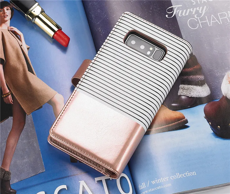 Роскошные S8 в полоску из искусственной кожи чехол-бумажник чехол для Samsung Galaxy S8 S8 Plus Note 8 Магнит чехол для телефона из ТПУ с принтом"