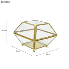  Nordic Gold Mini Vintage Geometrical Glass Jewelry Box Retro Ring Jewelry Storage Box Earring Ring Flower Plants Display Box 