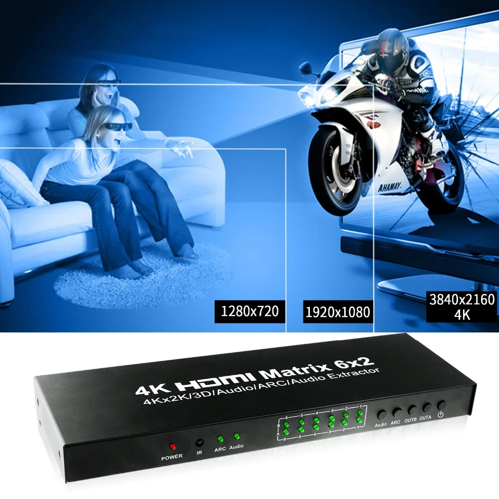  6x2 HDMI Matrix Aikexin Ultra HD 4Kx2K HDMI Switcher Splitter HDMI True Matrix 6 input 2 Output Sup