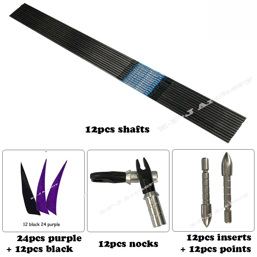 

12pcs Spine 500 600 700 800 900 1000 DIY Carbon Arrows ID 4.2mm 3" Turkey Feather Stainless Steel Points Recurve Bow Hunting