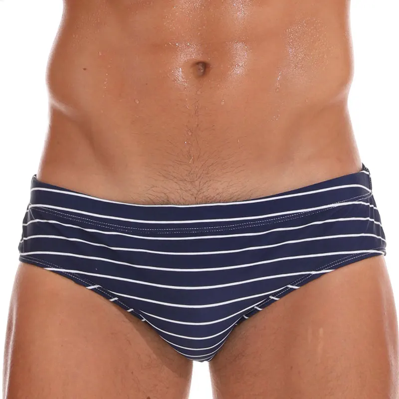 Новая камуфляжная Мужская одежда для плавания с низкой посадкой, сексуальные мужские плавки с мешочком, пляжные шорты, купальный костюм, мужские плавки для серфинга, плавки для плавания - Цвет: Blue stripe