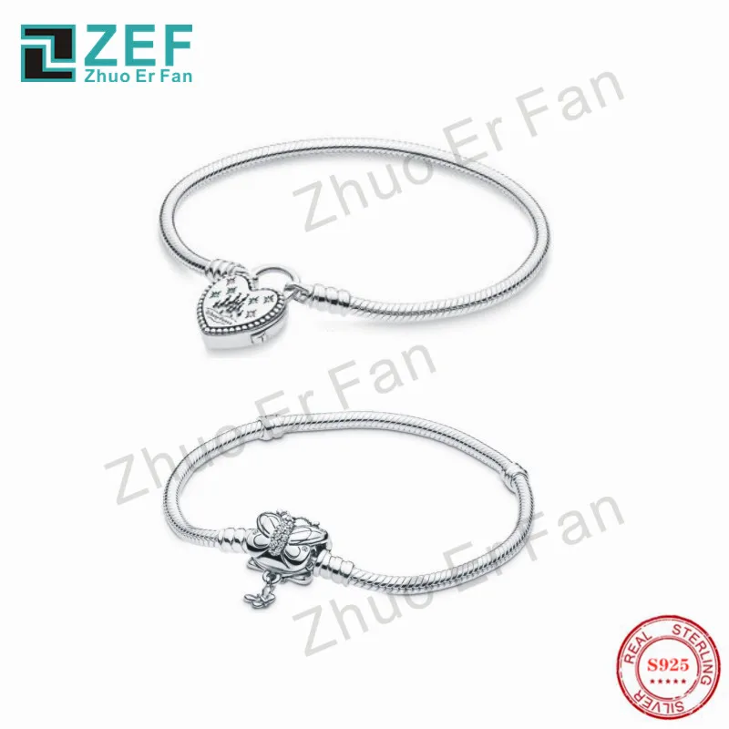 

TIF pan 925 Sterling Silver Bracelet for women.Moments Silver with Decorative Butterfly Clasp Original Classic LOGO Jewelry gift