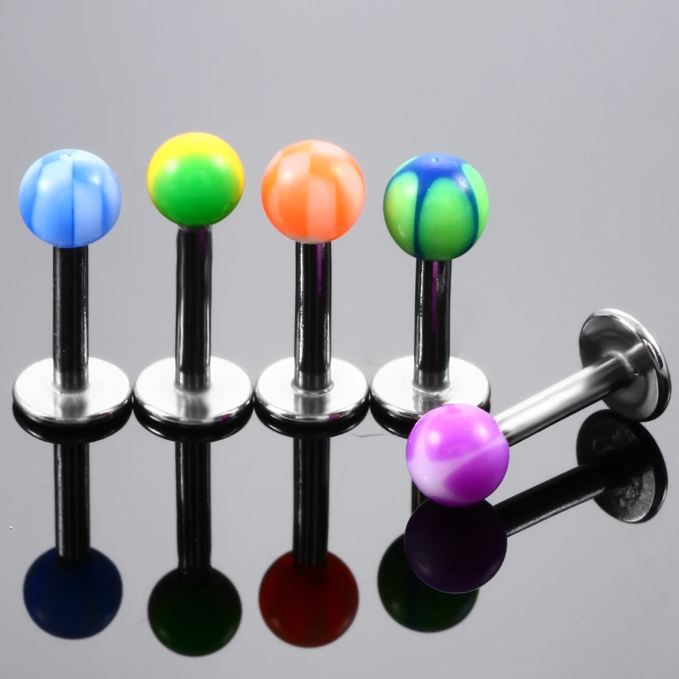 

10pcs/lot Stainless Steel Colorful Ball Labret Stud Lip Piercing Rings Ear Tragus Helix Cartilage Piercing For Unisex Jewelry