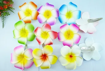 

20 mixed color Foam Hawaiian Plumeria flower Frangipani Flower bridal hair clip 8cm