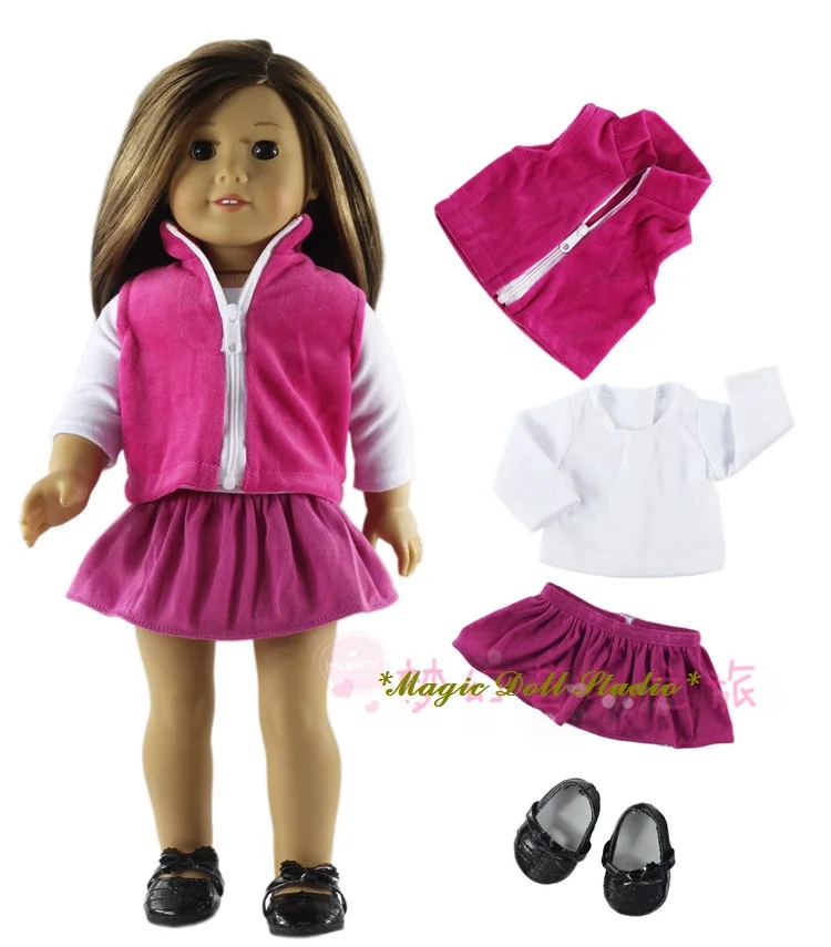 [AM201]Free Shipping American Girl Doll in Clothes# Vest, Top, Skirt and Shoes Set for 18" Amrican Girl Doll Outfits for Retail