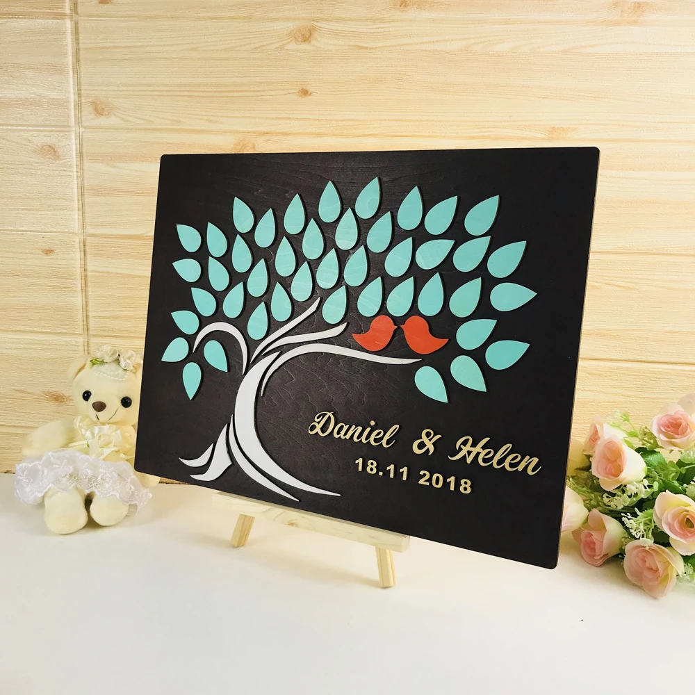 3D Tree Custom Wedding Wooden Guest Book ,Custom Name & Date,Wedding Decor Unique Wedding Guest Book, Tree Of Life Wedding Gift (4)