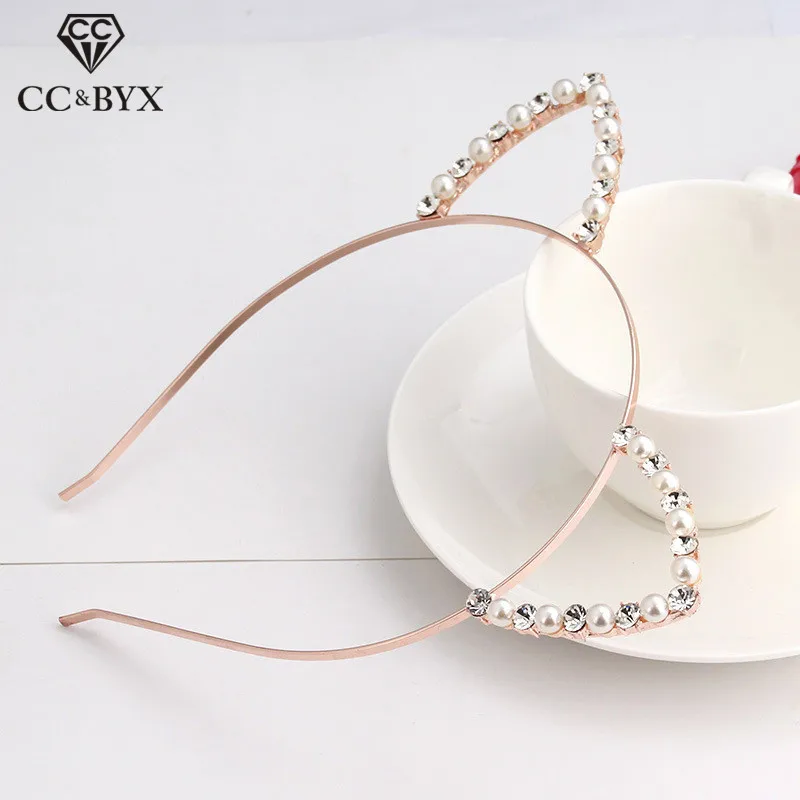 Rose Gold CC кошачьи ушки тиары-повязки для волос и коронок модные милые аксессуары для волос для женщин девушки принцесса вечерние Кристалл Прямая bk04 - Окраска металла: Rose Gold