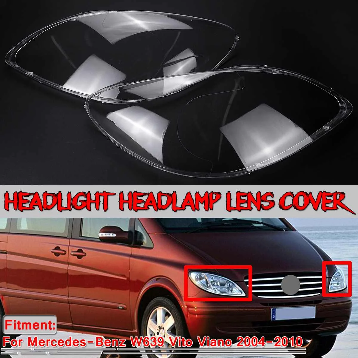 

2PCS W639 Car Headlight Headlamp Lens Cover For Mercedes For Benz W639 Vito Viano 2004-2010 Headlight Lamps Clear Lens Trim
