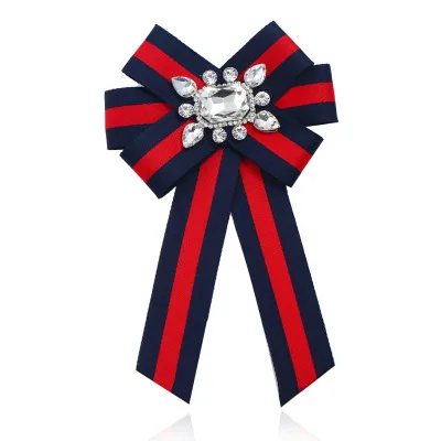 

New Bow Crystal Women Brooches Pins Canvas Fabric Bowknot Tie Necktie Corsage Brooch for Women Clothing Dress Accessories T21