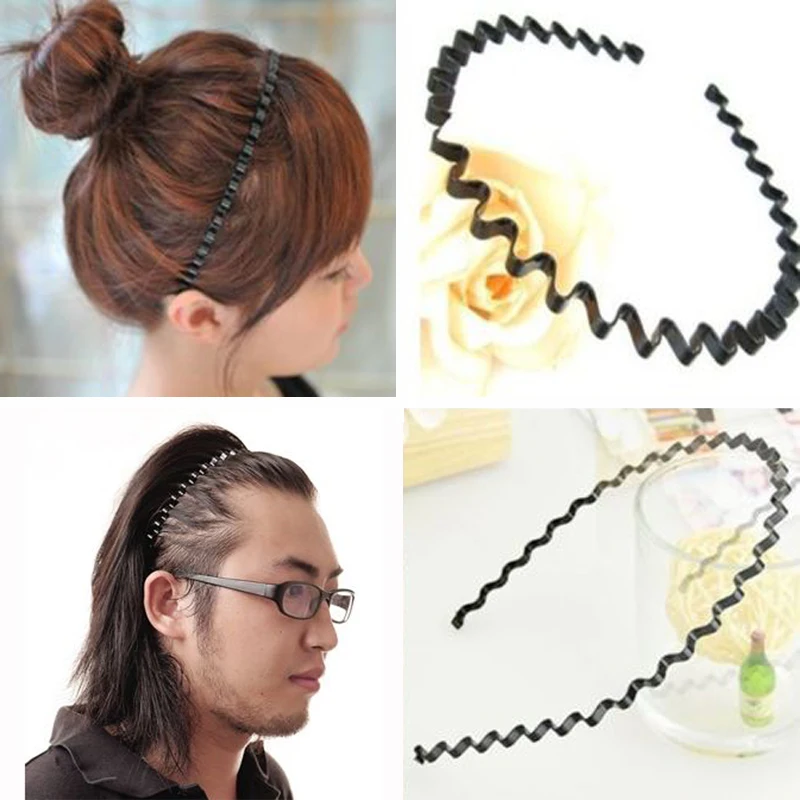 s1 2 x Black Wavy Metal Sports Men/'s Women/'s Hair Hoop Band Headband Alice Band