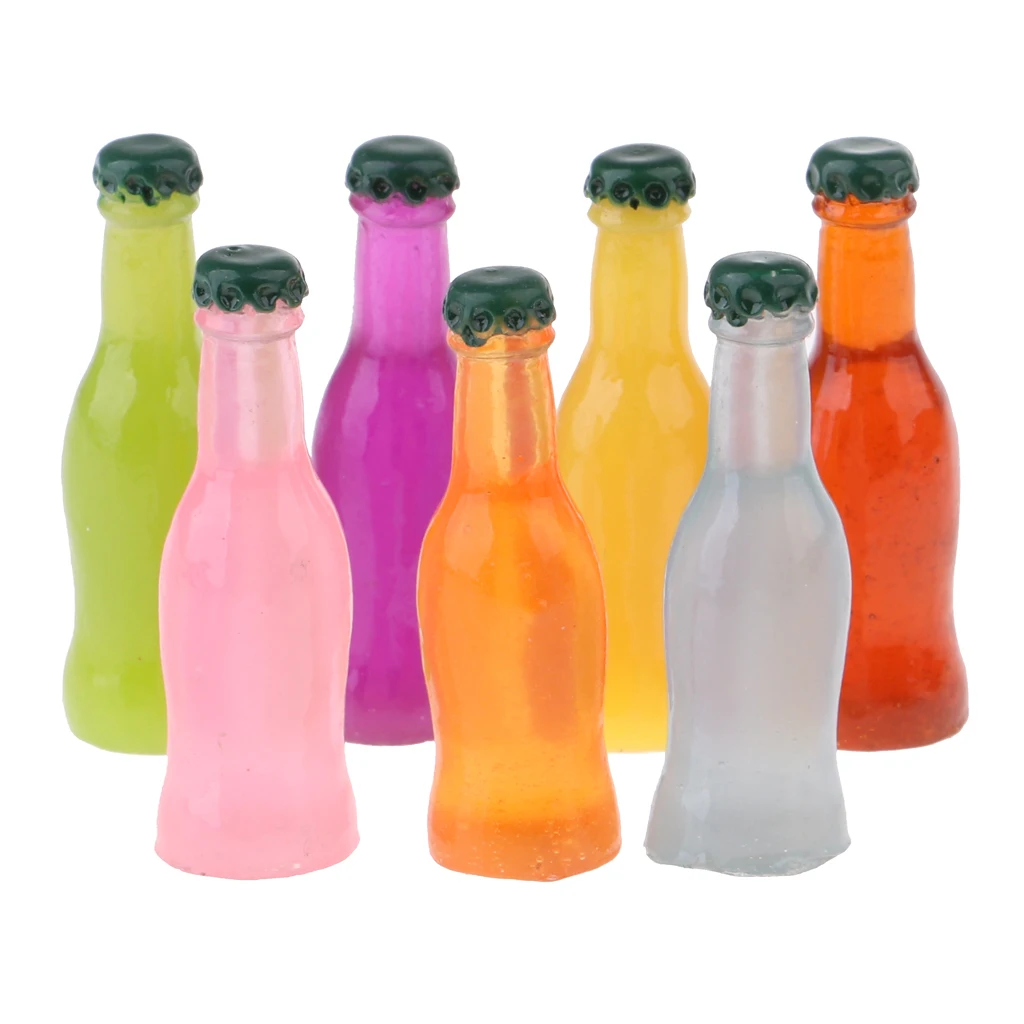 12th Dollhouse Miniature Colorful 7pcs Juice/Cocktail Bottles Kitchen Foods Groceries Accessories Decoration