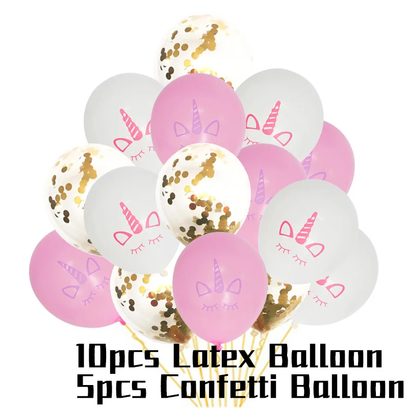 15pcs Latex Balloon Единорог Вечерние Декорации день рождения одноразовый набор столовых приборов Единорог держатель воздушного шарика тарелки салфетка Дети День рождения Unicornio вечерние принадлежности - Цвет: 15pcs Latex Balloon