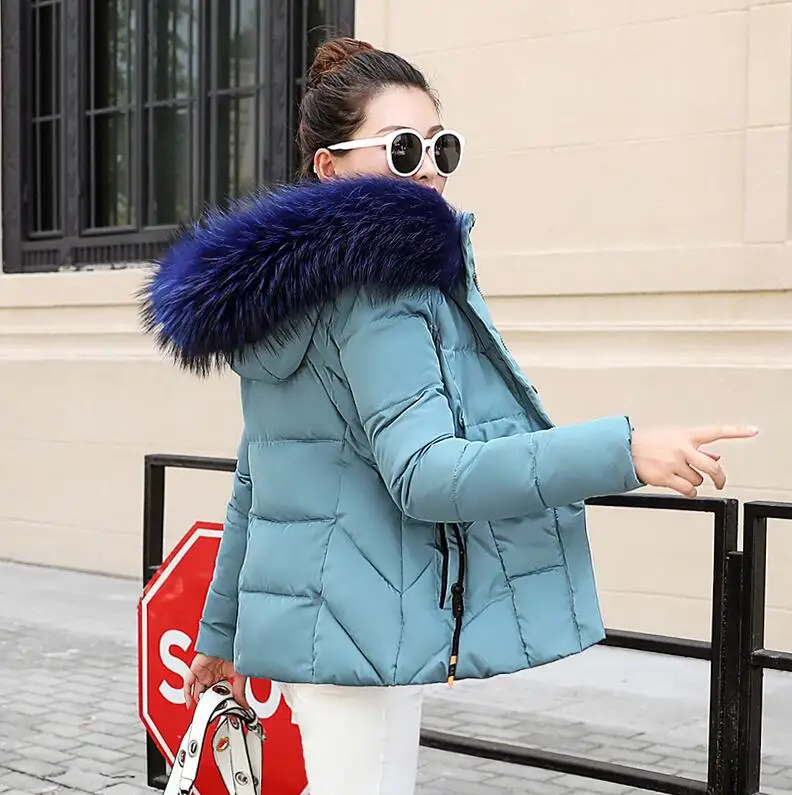 Зимние куртки женские модные куртки женские зимние пальто женский пуховик женские парки воротник из искусственного меха енота - Цвет: Light blue