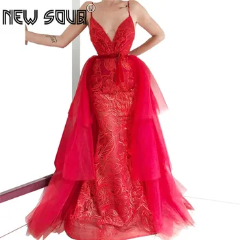 

Dubai Lace Formal Mermaid Strapless Evening Dresses Luxury Detachable Skirt Long Party Gowns Robe De Soiree Turkish Prom Dress