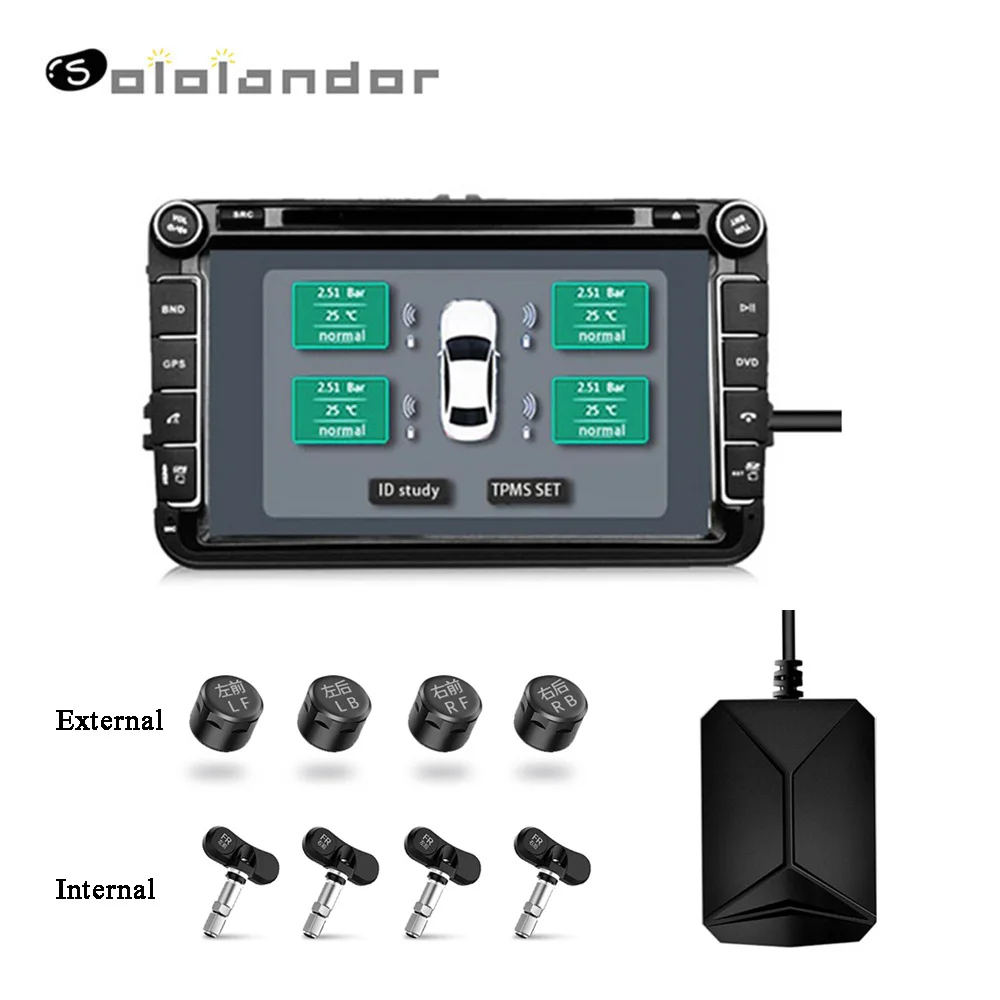 

USB Android TPMS Car Tire Pressure Monitoring System Display 4 External/Internal Sensors Android Navigation Tire Pressure Alarm