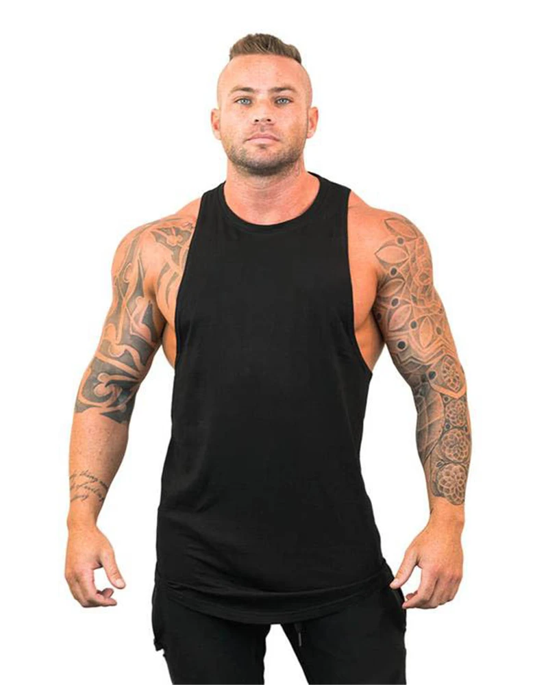 Для бодибилдинга мужские майки одежда для тренажерного зала фитнеса Мужская майка без рукавов однотонные хлопковые Майки Мышцы Спортивный жилет - Цвет: black tank