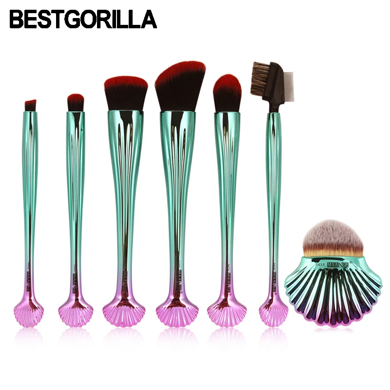 

BESTGORILLA Hight Quality Professional 7pcs shell Makeup Brushes Set Kit makeup foundation contour brush with eyebrow brush