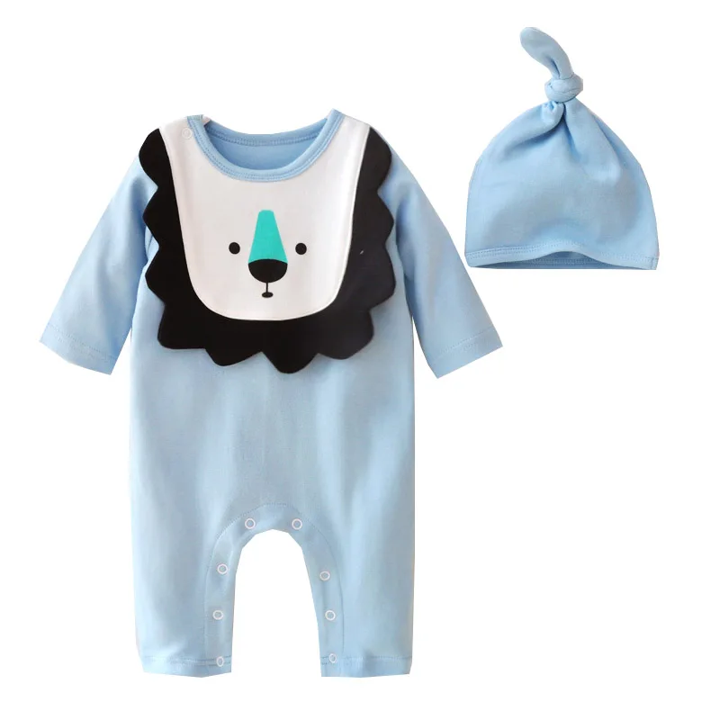 

Cartoon Animal Long Sleeve Bib Romper+Hat 2pcs Set Spring Baby Boy Clothes Baby Girl Clothing Lion Bib Overalls Roupa De Bebes