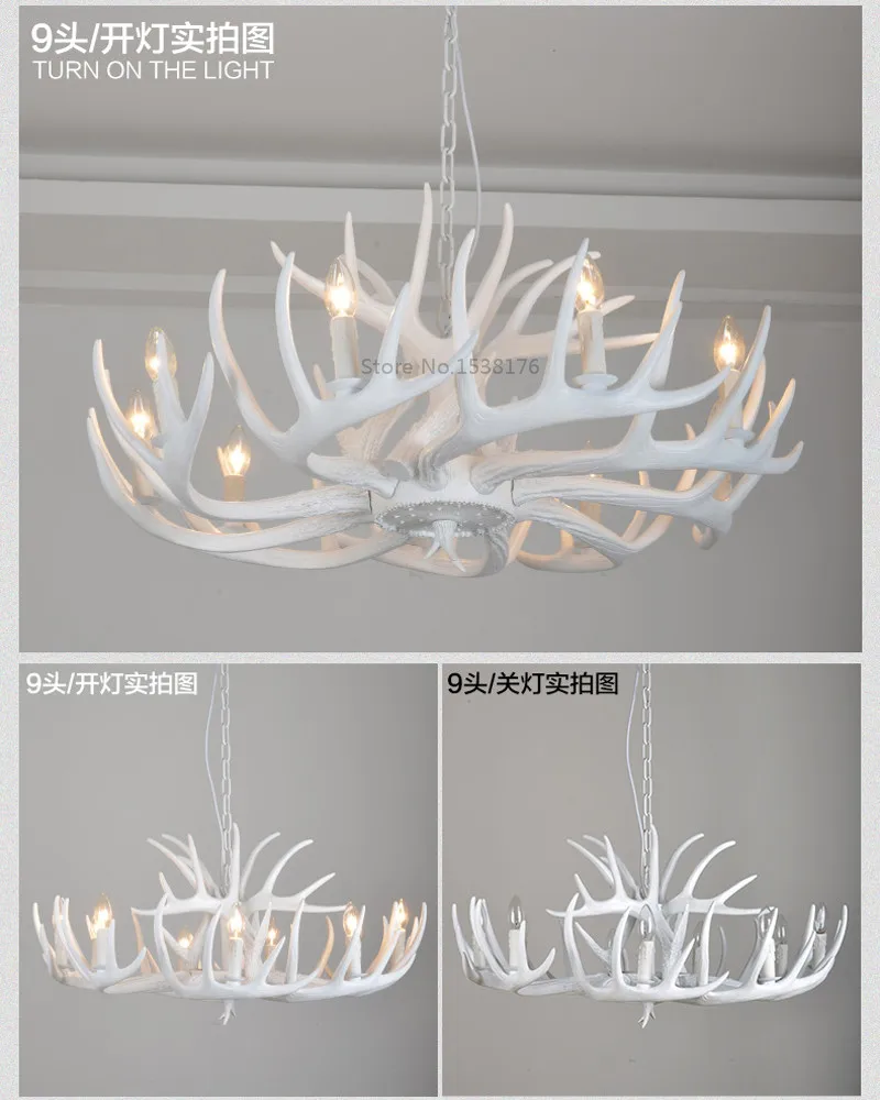 Europe E14 Candle Antler Chandelier American Retro Resin Deer Horn Pendant Lamps Home Decoration Lighting Suspension Luminaire-7