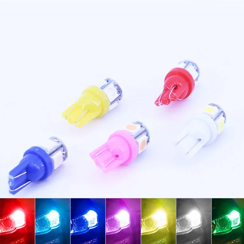 

T10 universal 5 Lamp Rgb Width Lamp Led Small Bulb 5050 5smd Bubble Color Width Lamp Car License Plate Light 10pcs 5w 12V