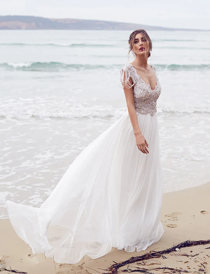 Chiffon Short Beaded Wedding Dress