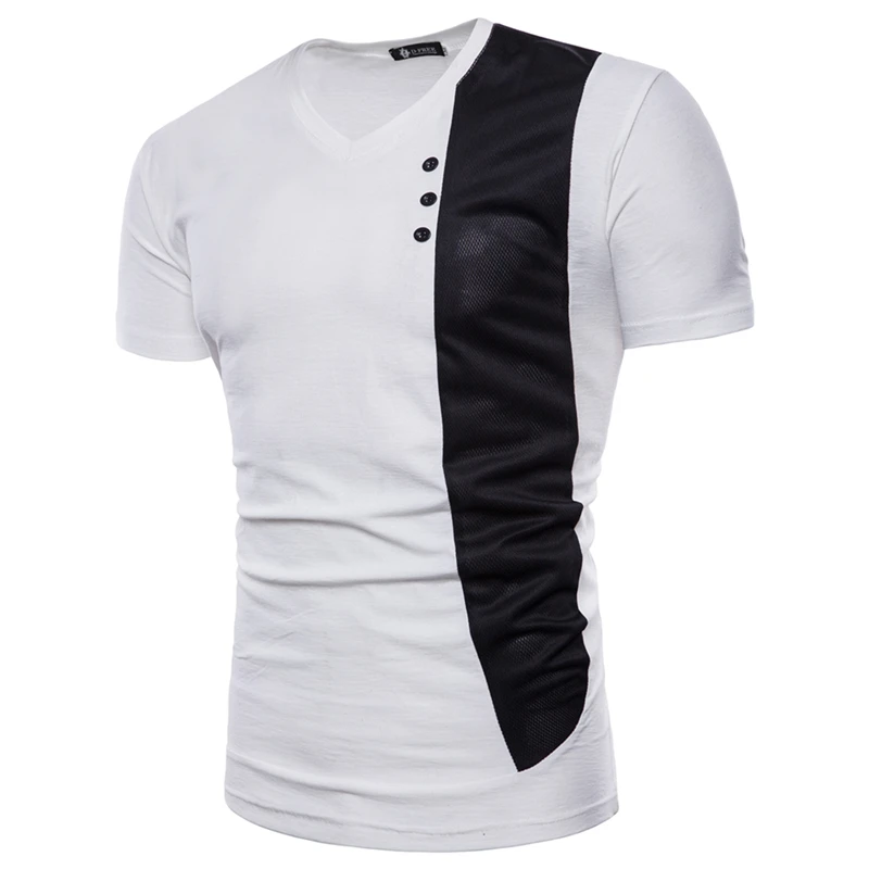 

Brand men's short-sleeved T-shirt mesh stitching personality high quality V-neck T-shirt 2018 summer fashion men T-shirt DT39
