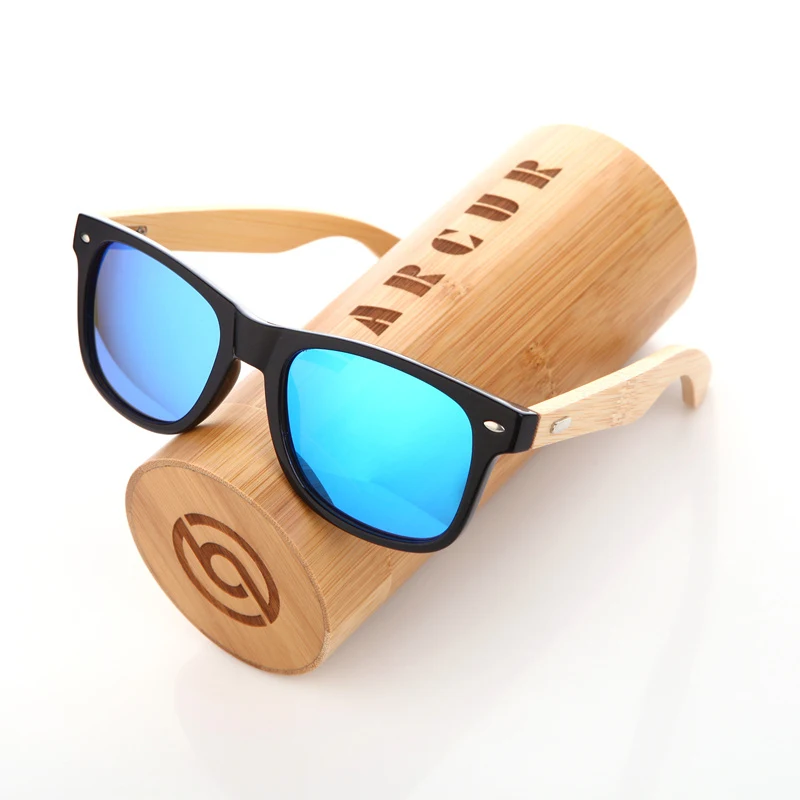 BARCUR трендовые стили поляризационные PC оправа бамбуковые солнцезащитные очки деревянные солнцезащитные очки для женщин и мужчин - Цвет линз: Sky Blue