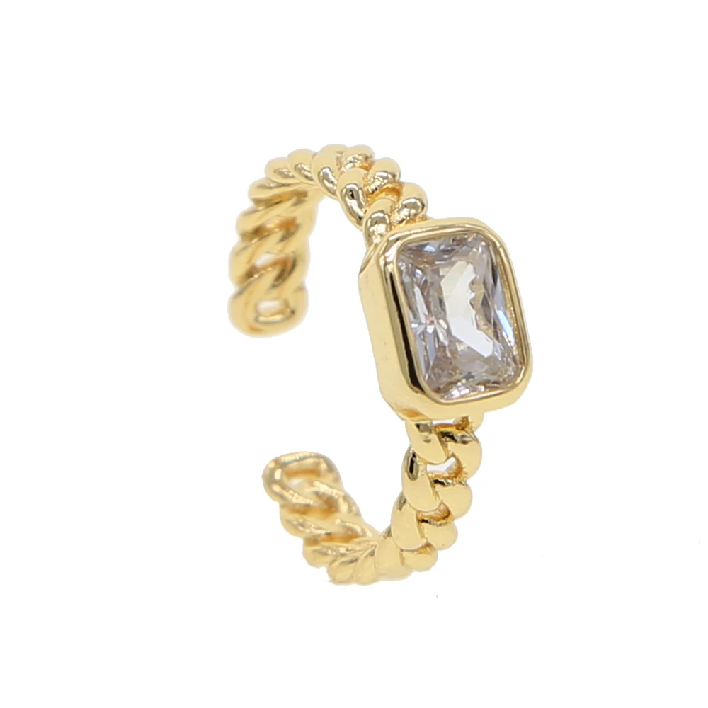 

2019 new arrived design gold filled Real micro pave bling square cz Cuban link chain design unique bling women ring
