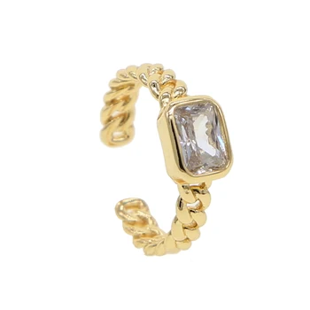 

2019 new arrived design gold filled Real micro pave bling square cz Cuban link chain design unique bling women ring